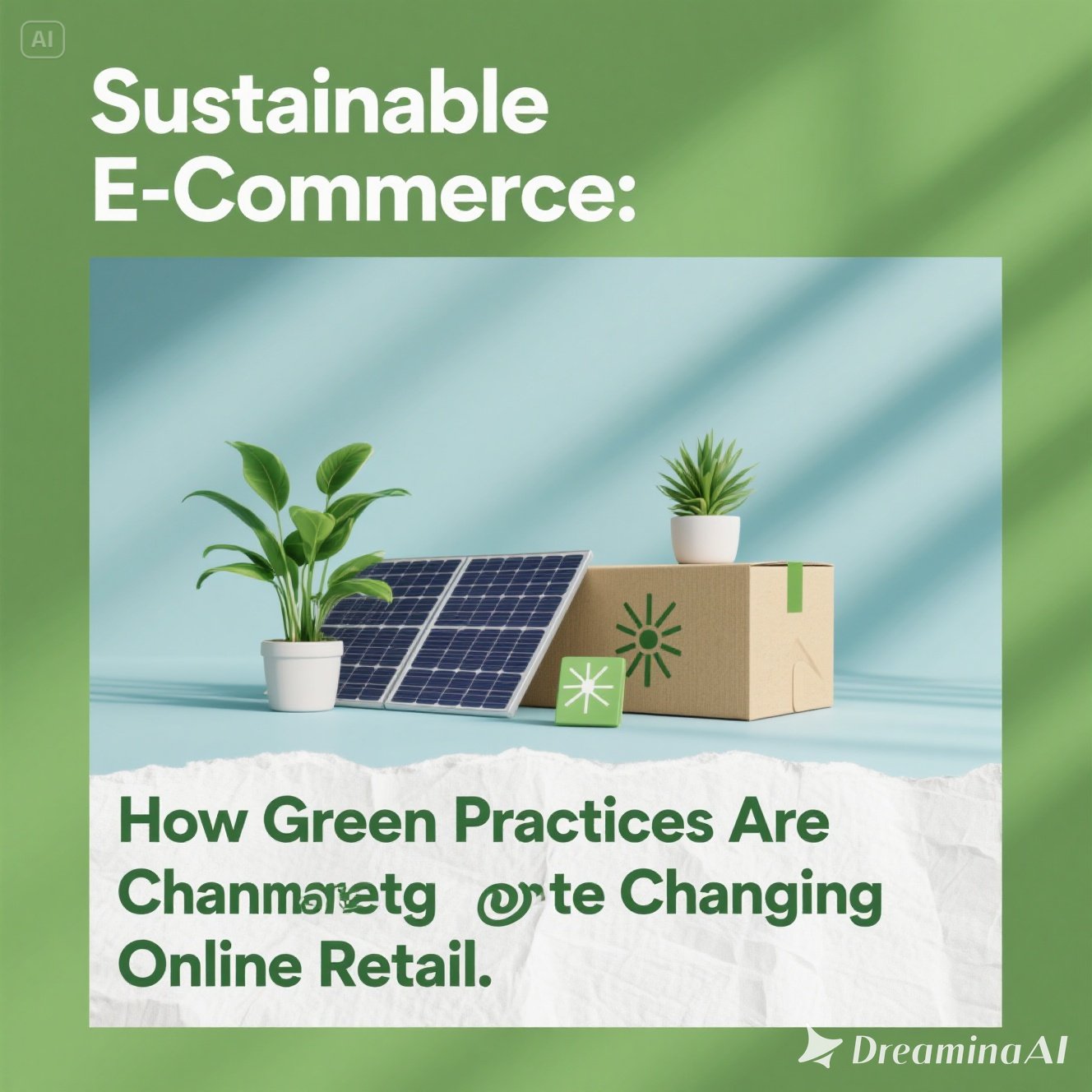 Eco-friendly e-commerce packaging and green delivery concept with boxes and electric vehicle