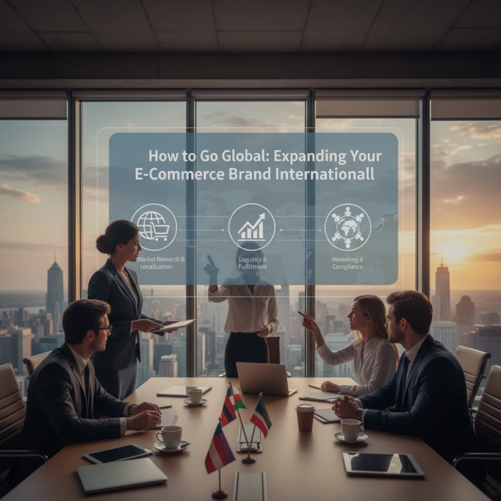 Business team planning to expand their e-commerce brand internationally using global strategy charts