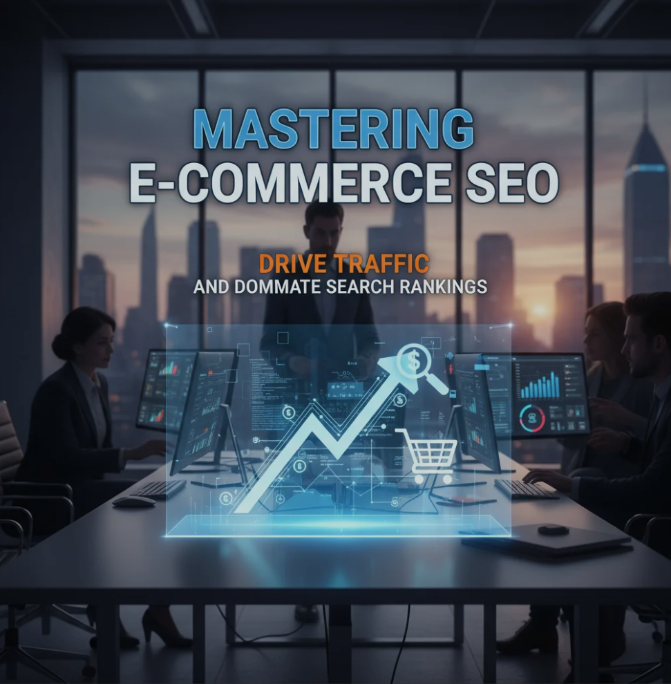 Digital marketer analyzing e-commerce SEO performance on laptop.