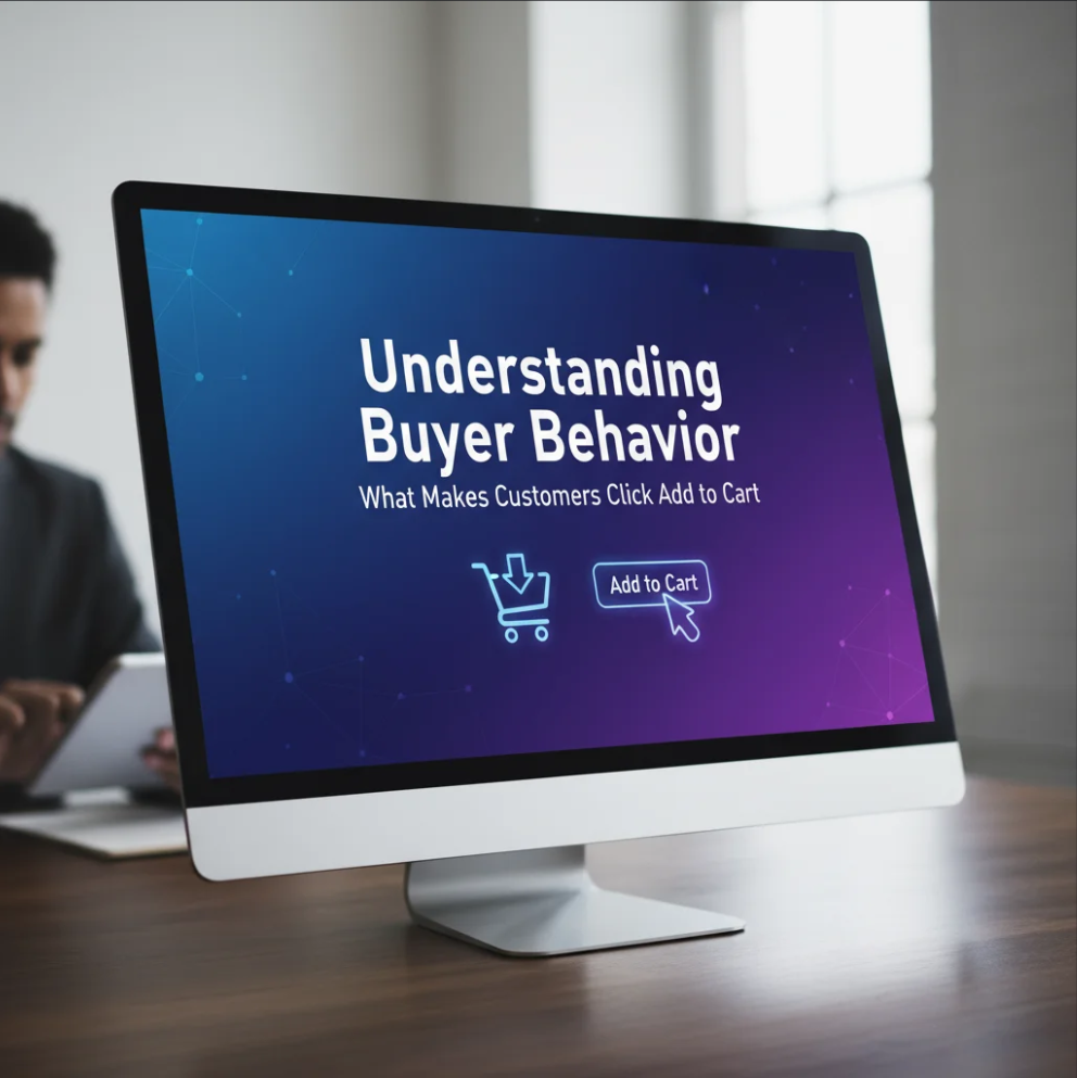 Shopper clicking “Add to Cart” button illustrating the psychology of online buyer behavior.
