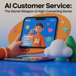 Digital AI chatbot assisting customers on an online store interface, symbolizing automated customer service in e-commerce