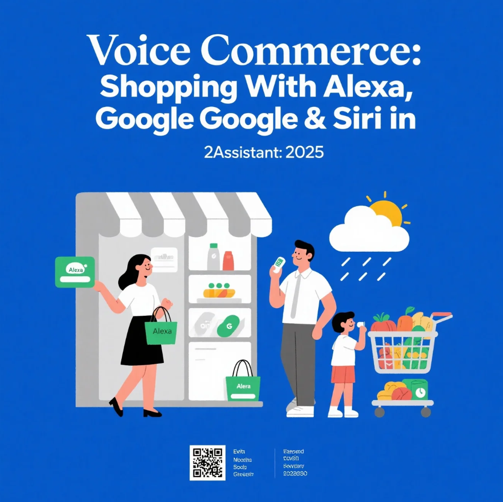 Person using Alexa, Google Assistant, and Siri-enabled devices for hands-free shopping in 2025