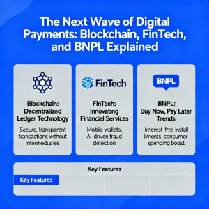 Digital payment interface illustrating blockchain networks, fintech apps, and BNPL checkout options