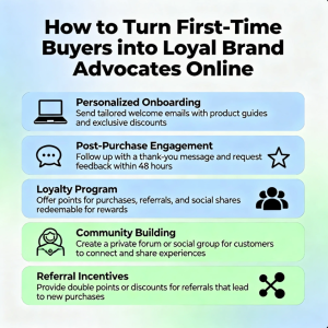 Happy online shopper leaving a positive review on a laptop after a successful purchase